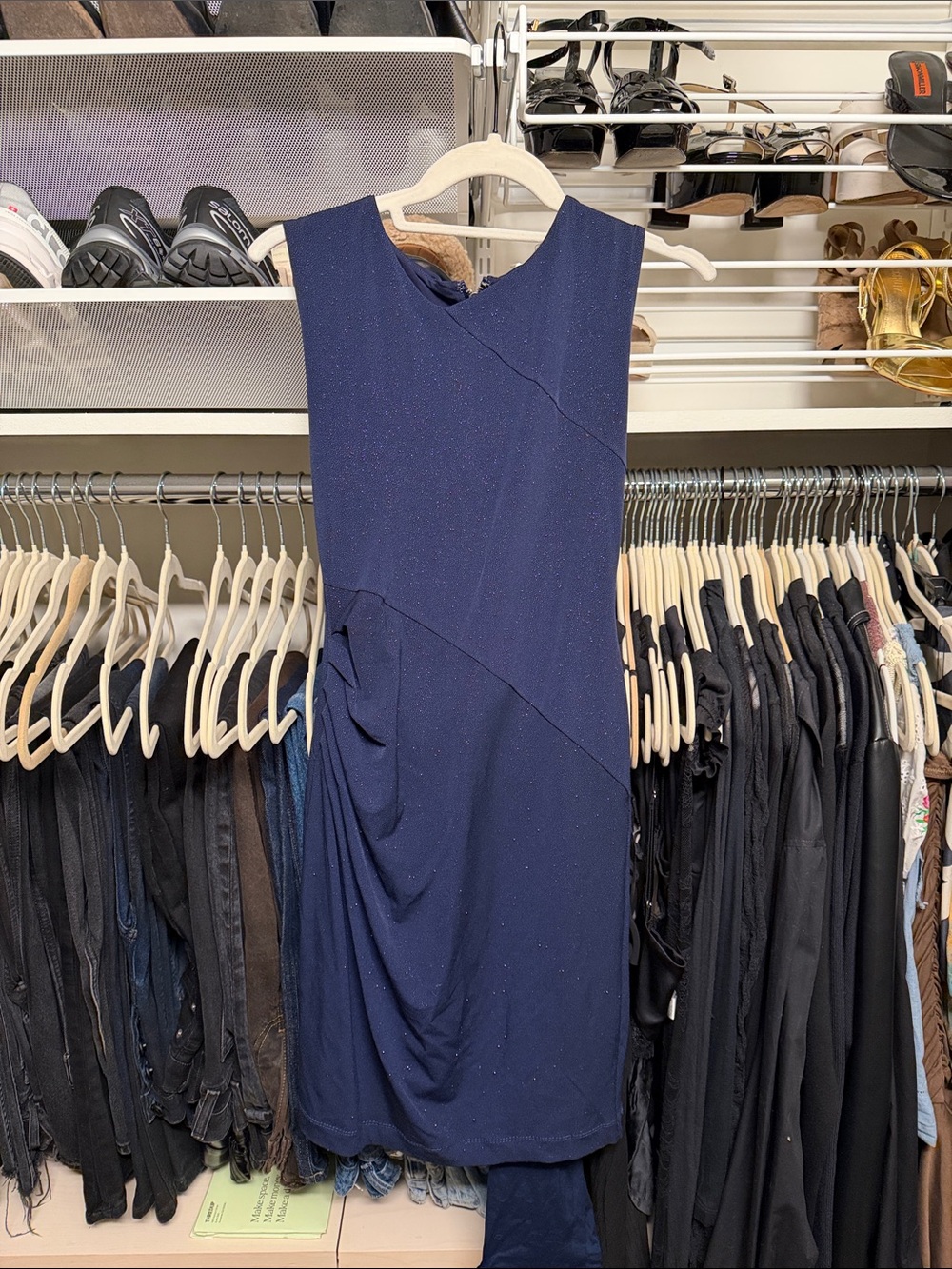 Alice and Olivia Navy Sleeveless Ruched Sheath Dress